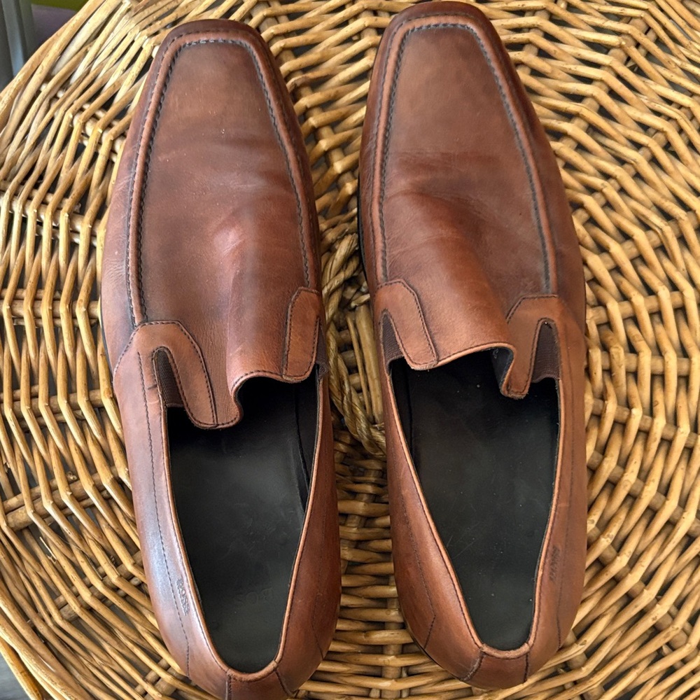 Hugo Boss Tan Leather Slip-On Loafers
